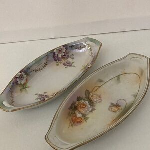 VTG Azberg Floral Porcelain Plates made in Germany 1931 set of two with handles.
